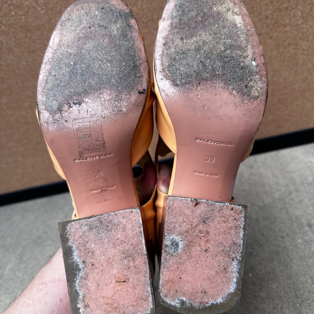 Balenciaga Leather Cutout Patent Leather Peach Orange Block Heel Shoe Size 39 - Picture 9 of 12